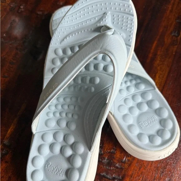 CROCS Baby Blue Reviva Flip Flops - Picture 1 of 4